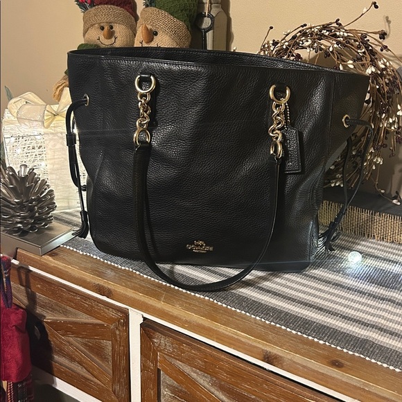 Coach Handbags - Coach Black Pebbled leather Tote with Gold Details